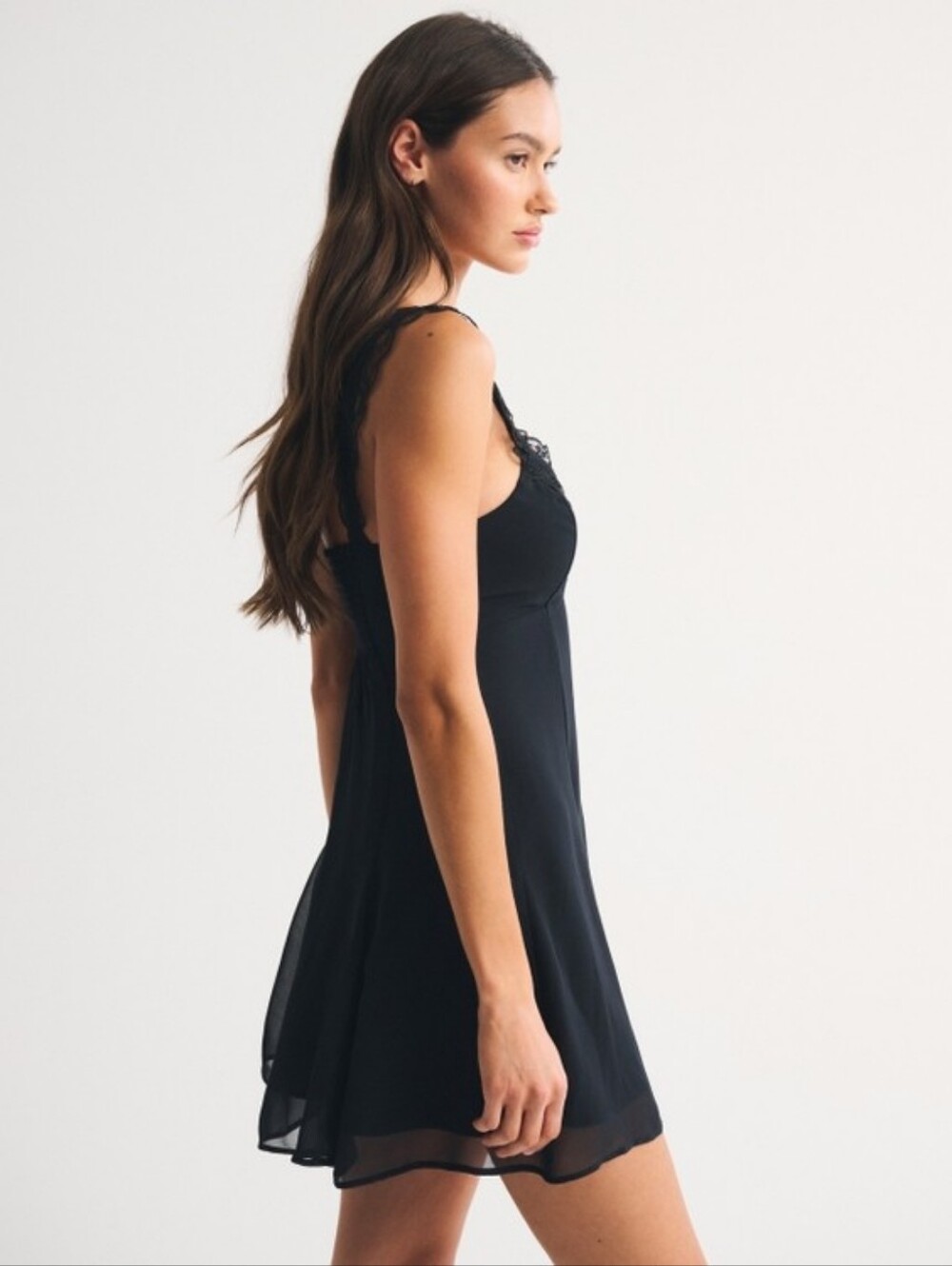 Abercrombie & Fitch Bra-Free Lace-Trim Button-Through Mini Dress | Black | XL - Picture 9 of 10